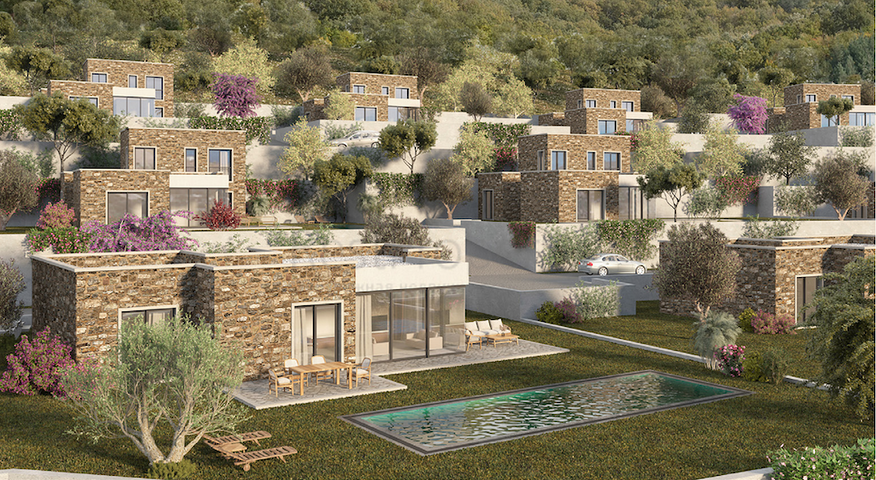 فيلات حجرية تطل على البحر وقرية 