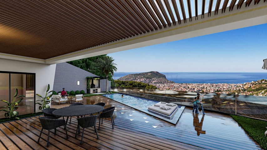 فيلا 4 + 1 للحصول على الجنسية في منطقة ألانيا تيبي المرموقة