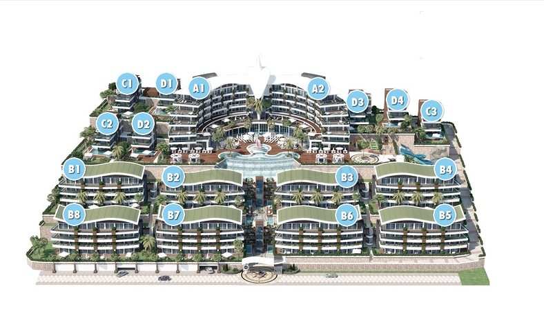 اضخم مجمع فلل على شاطئ البحر المتوسط - الانيا 