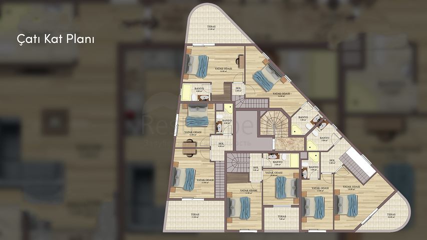 شقق دوبلكس 2 + 1 في حي البرسيمون-أنطاليا