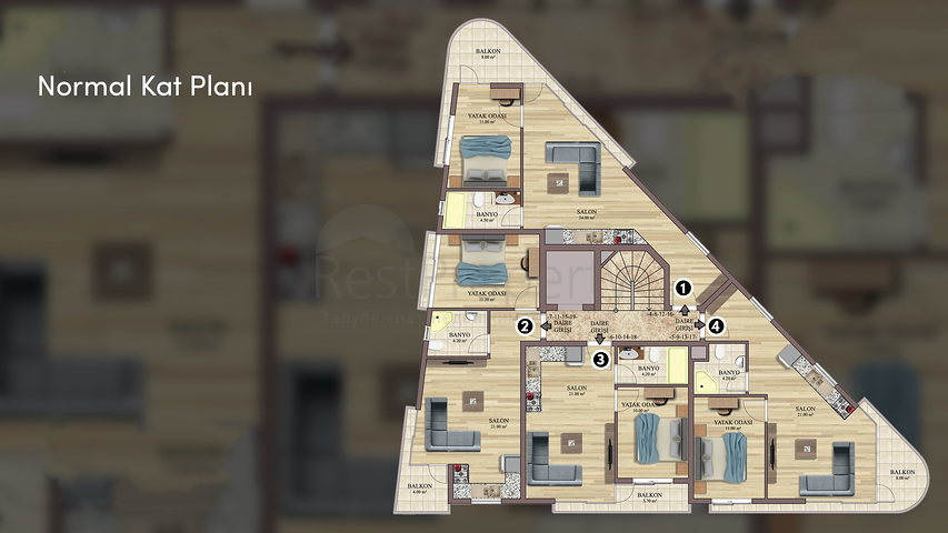 شقق دوبلكس 2 + 1 في حي البرسيمون-أنطاليا