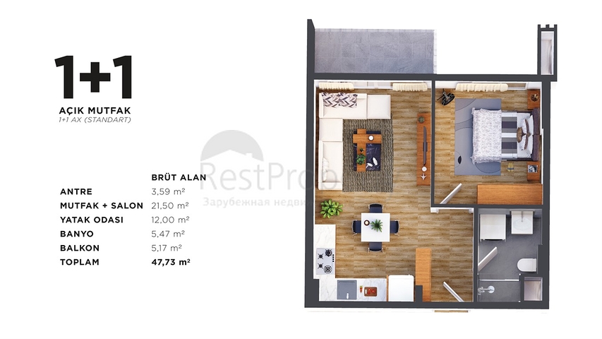 شقق 1+1 و 2+1 في منطقة كيبيز - أنطاليا