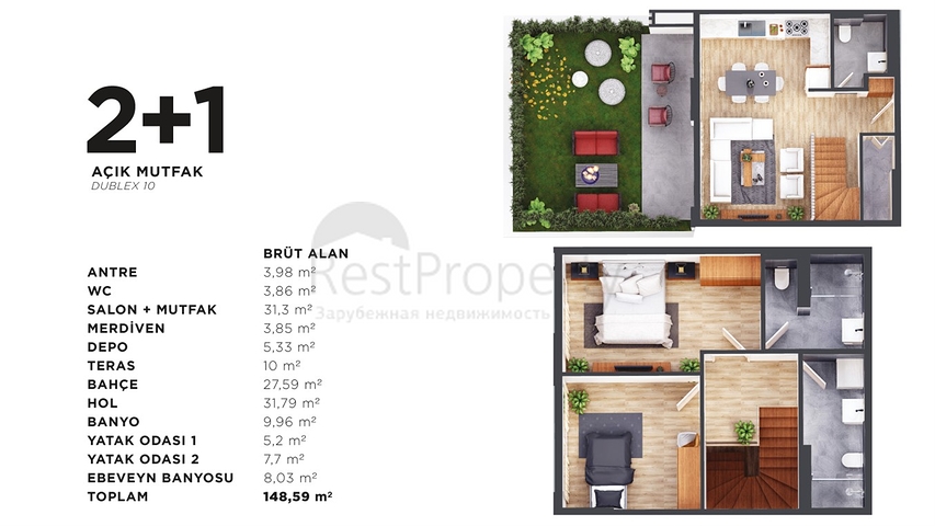 شقق 1+1 و 2+1 في منطقة كيبيز - أنطاليا