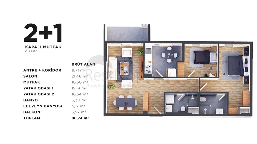 شقق 1+1 و 2+1 في منطقة كيبيز - أنطاليا