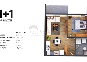 شقق 1+1 و 2+1 في منطقة كيبيز - أنطاليا