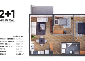 شقق 1+1 و 2+1 في منطقة كيبيز - أنطاليا