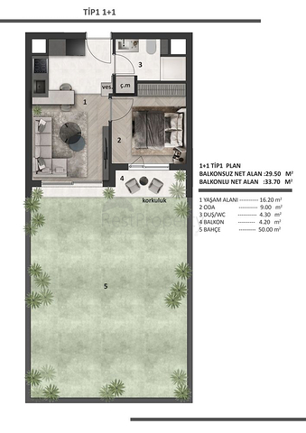 شقق 1+1 في التينتاس-منطقة أنطاليا 