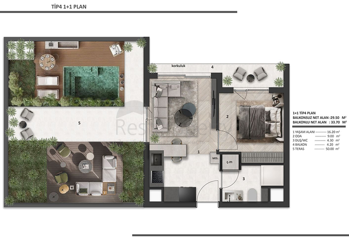 شقق 1+1 في التينتاس-منطقة أنطاليا 