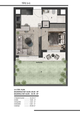 شقق 1+1 في التينتاس-منطقة أنطاليا 