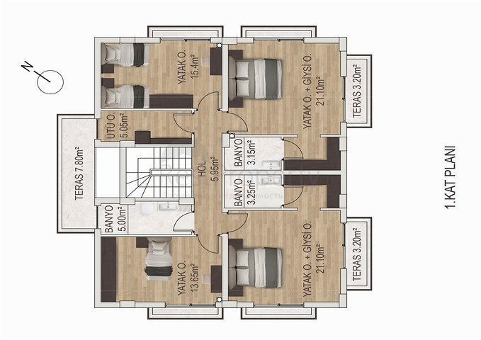 فيلا 5 + 1 في حي ارمينيك انطاليا