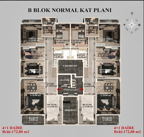 شقق 2+1 ، 3+1 و 4+1 في منطقة كيبيز - أنطاليا