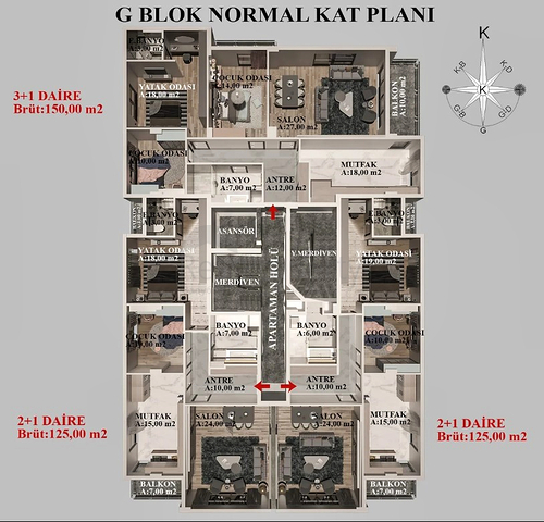 شقق 2+1 ، 3+1 و 4+1 في منطقة كيبيز - أنطاليا