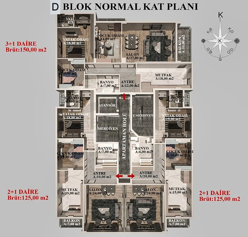 شقق 2+1 ، 3+1 و 4+1 في منطقة كيبيز - أنطاليا