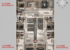 شقق 2+1 ، 3+1 و 4+1 في منطقة كيبيز - أنطاليا