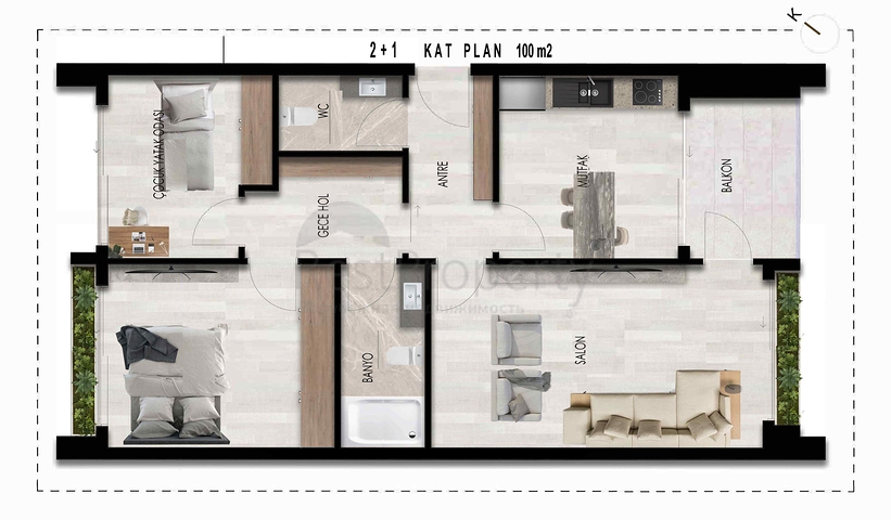 شقق 1+1 و 2+1 في منطقة كيبيز - أنطاليا 