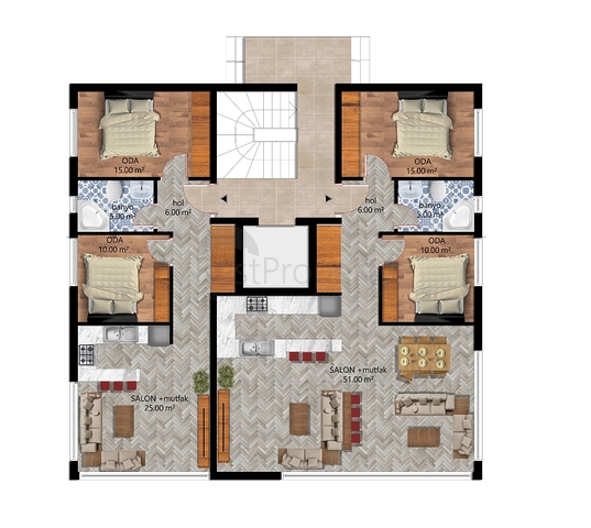 شقق تخطيط 2+1,3+1 ودوبلكس 4 + 1 في حي البرسيمون - أنطاليا 