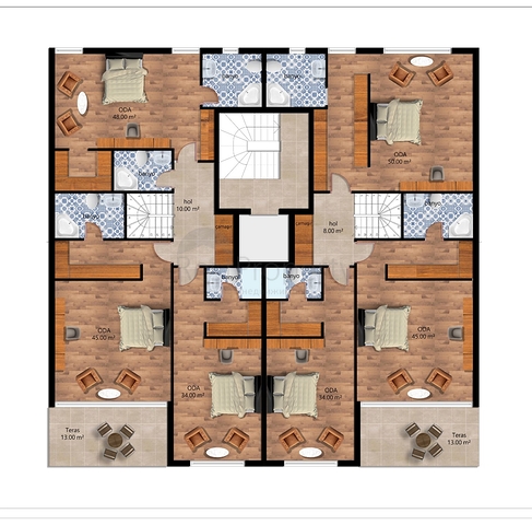 شقق تخطيط 2+1,3+1 ودوبلكس 4 + 1 في حي البرسيمون - أنطاليا 