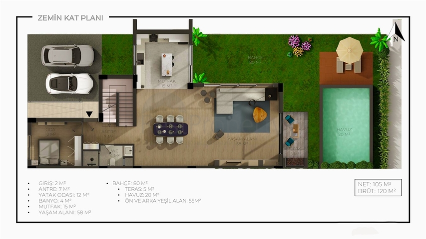 فلل في مجمع 4 + 1 في منطقة دوشيميالتي-أنطاليا 