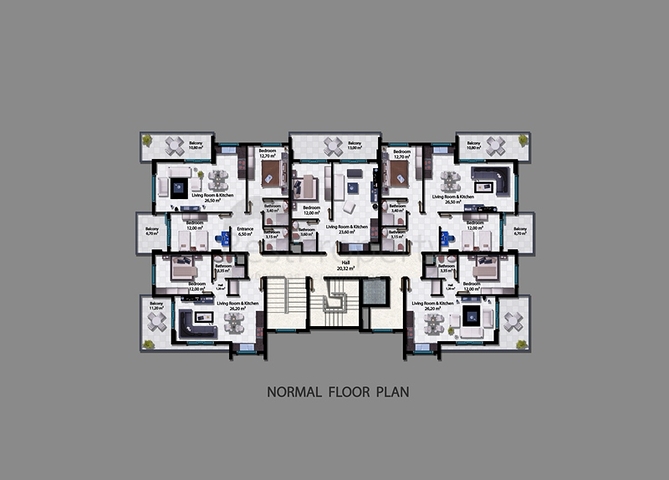 شقة بتخطيط 1+1 في منطقة محمودلار - ألانيا