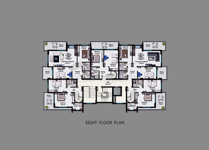 شقة بتخطيط 1+1 في منطقة محمودلار - ألانيا