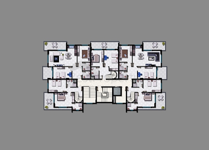 شقة بتخطيط 1+1 في منطقة محمودلار - ألانيا