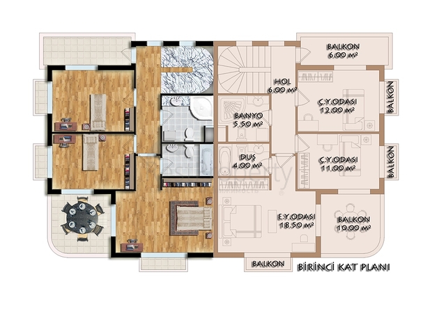 فيلات شبه منفصلة 3 + 1 في وسط كاميوفا ، كيمير 300 متر من البحر