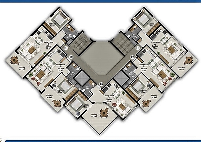 شقة واسعة - مجمع حديث - تصميم غرفة وصالة - في مهموتلار / الانيا 
