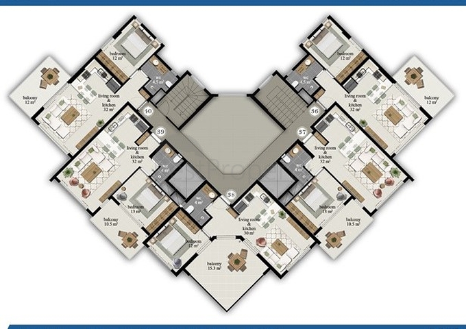 شقة واسعة - مجمع حديث - تصميم غرفة وصالة - في مهموتلار / الانيا 