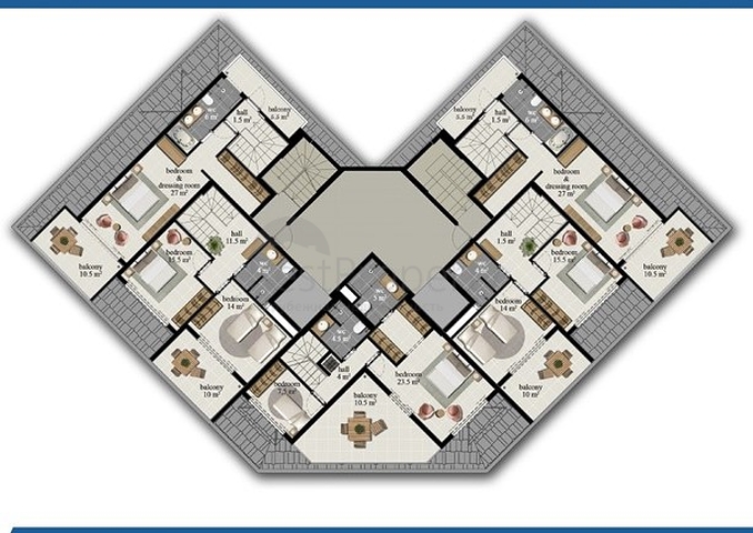 شقة واسعة - مجمع حديث - تصميم غرفة وصالة - في مهموتلار / الانيا 