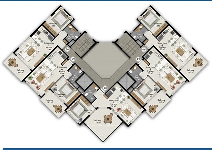 شقة واسعة - مجمع حديث - تصميم غرفة وصالة - في مهموتلار / الانيا 