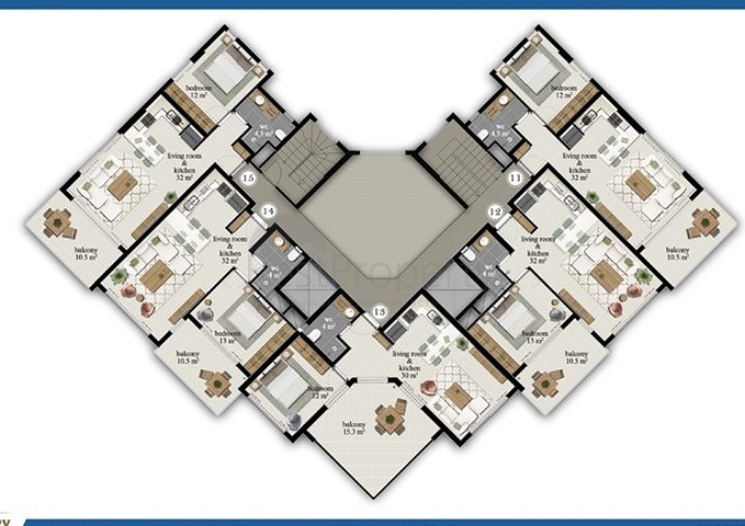 شقة واسعة - مجمع حديث - تصميم غرفة وصالة - في مهموتلار / الانيا 