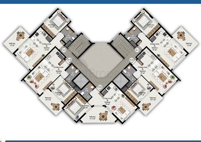 شقة واسعة - مجمع حديث - تصميم غرفة وصالة - في مهموتلار / الانيا 