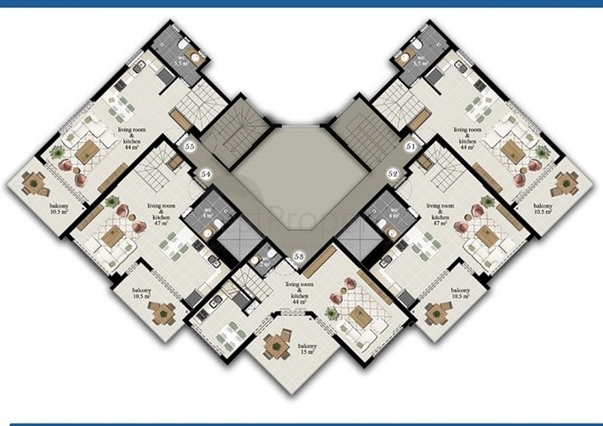 شقة واسعة - مجمع حديث - تصميم غرفة وصالة - في مهموتلار / الانيا 