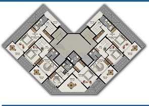 شقة واسعة - مجمع حديث - تصميم غرفة وصالة - في مهموتلار / الانيا 