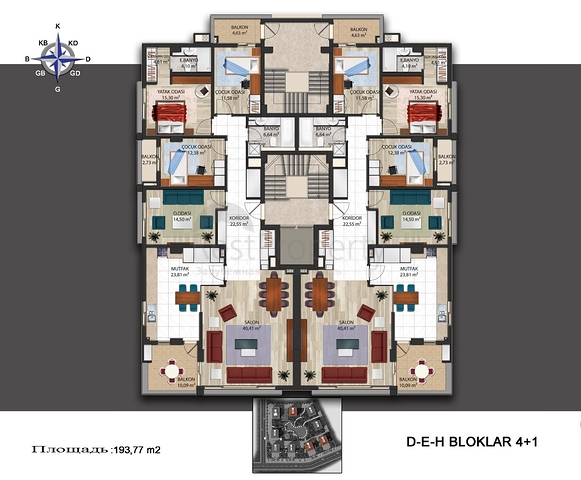 شقق 3 + 1 و 4 + 1 بإطلالة بانورامية على البحر الأبيض المتوسط ​​في أنطاليا