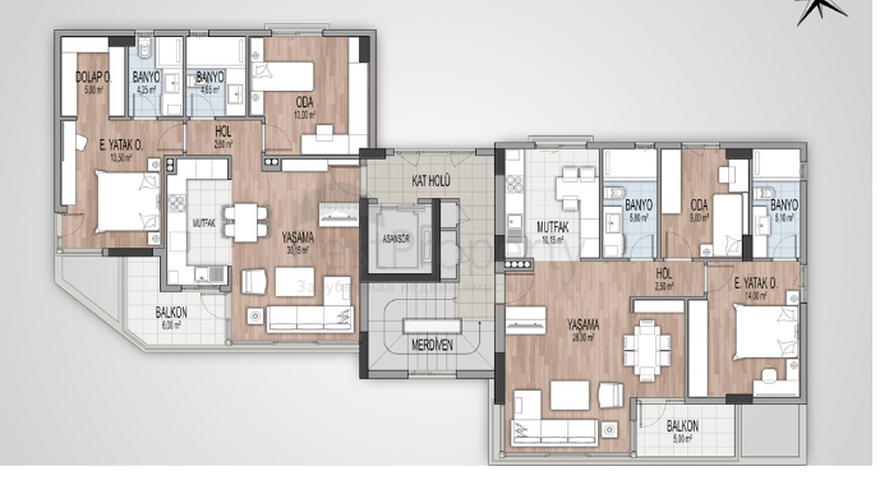 شقق 2 + 1 في مشروع جاهز في أونجالي أنطاليا