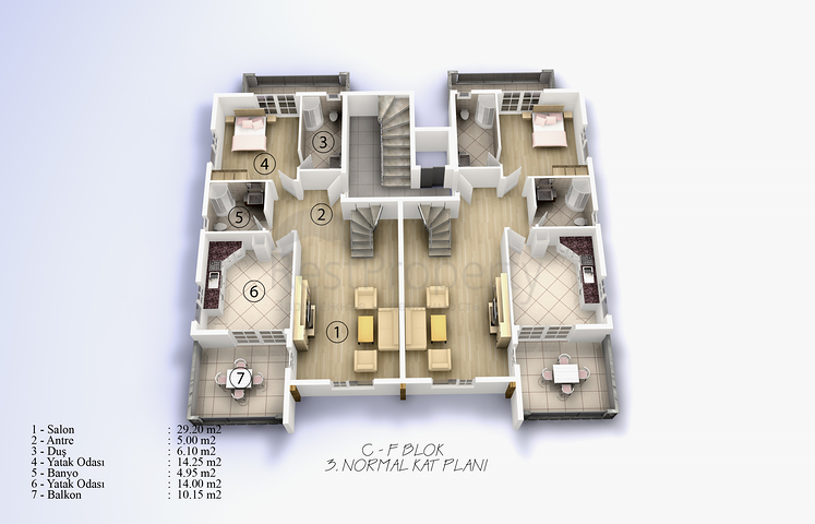 شقق بمساحات مختلفة على ضفاف النهر في كيستيل / ألانيا 