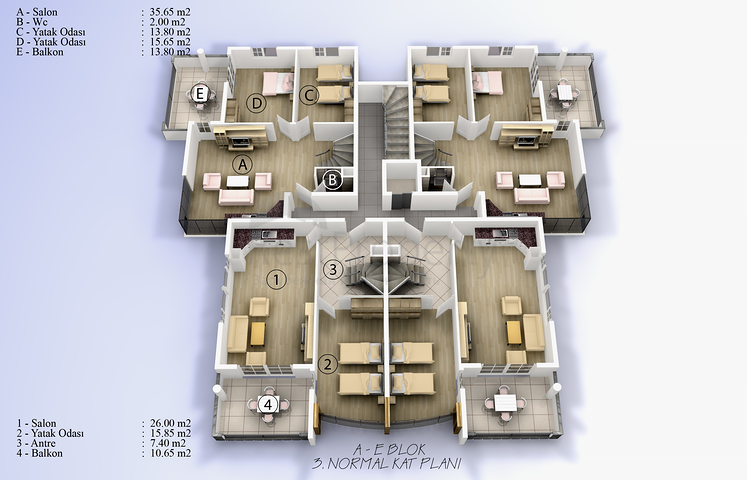 شقق بمساحات مختلفة على ضفاف النهر في كيستيل / ألانيا 