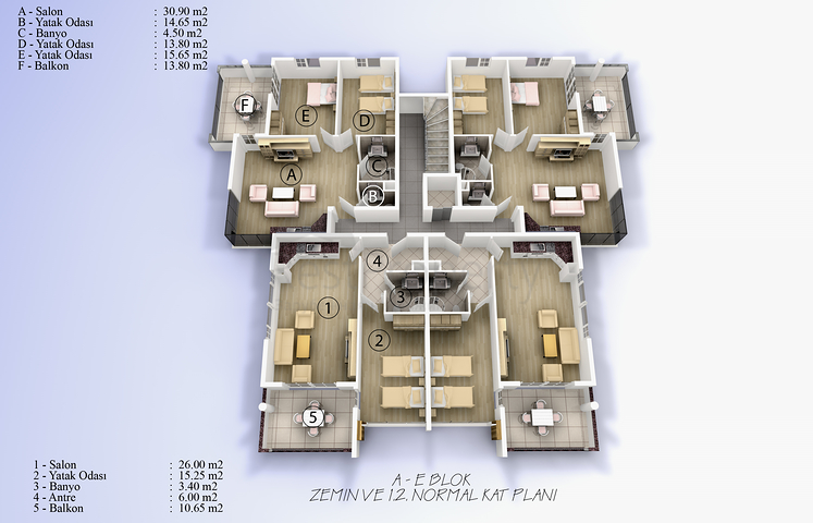 شقق بمساحات مختلفة على ضفاف النهر في كيستيل / ألانيا 