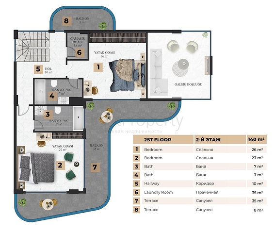 فيلا مستقلة فاخرة - تصميم 6 غرف - في كارجي جاك / الانيا 