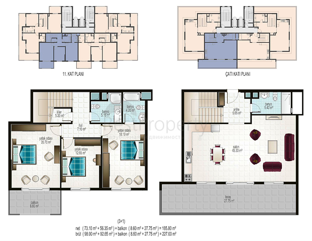 شقق بغرفة نوم واحدة وشقق بثلاث غرف نوم للبيع في ألانيا 