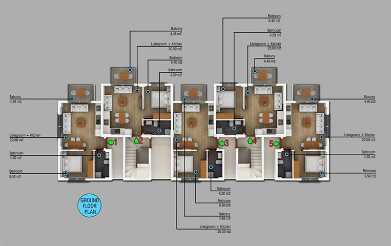 شقق 1 + 1 للبيع في منطقة كاليس في فتحية
