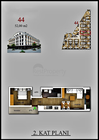 شقة 1 + 1 للبيع في مشروع جديد في فتحية