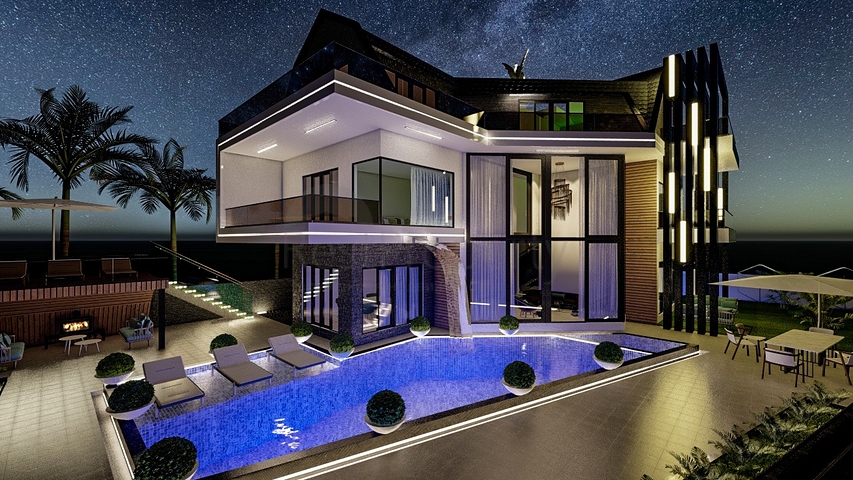 تصميم فاخر - اطلالة بحر - فيلا مستقلة 5 غرف وصالة -في كارجي جاك / الانيا 