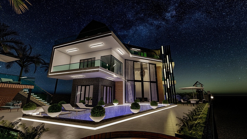 تصميم فاخر - اطلالة بحر - فيلا مستقلة 5 غرف وصالة -في كارجي جاك / الانيا 