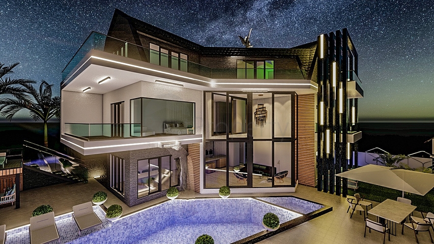 تصميم فاخر - اطلالة بحر - فيلا مستقلة 5 غرف وصالة -في كارجي جاك / الانيا 