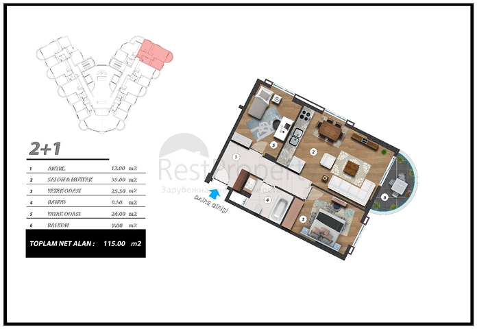 تصميم حديث - شقق ضمن مجمع سكني حديث -في مهموتلار / الانيا 