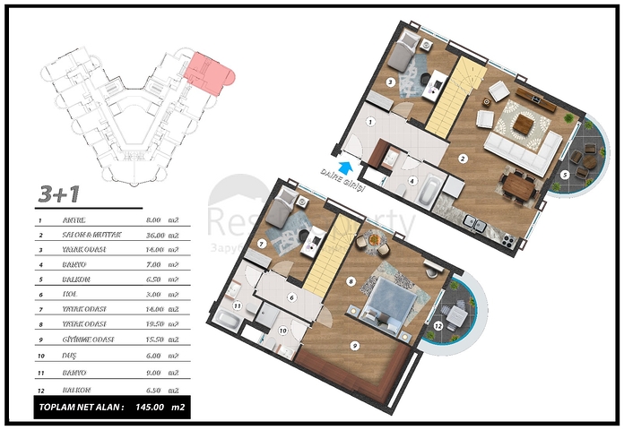 تصميم حديث - شقق ضمن مجمع سكني حديث -في مهموتلار / الانيا 