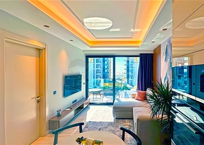 شقة 1+1 على الخط الأول في محمودلار في مجمع سكني مرموق