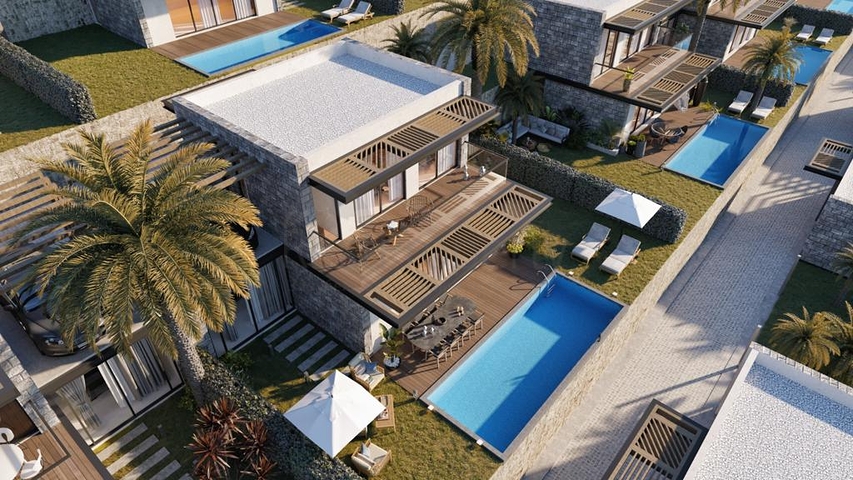 مجمع فلل بتصميم عصري في الجزء التاريخي من مدينة بودروم. مجمع فلل بتصميم عصري في الجزء التاريخي من مدينة بودروم.